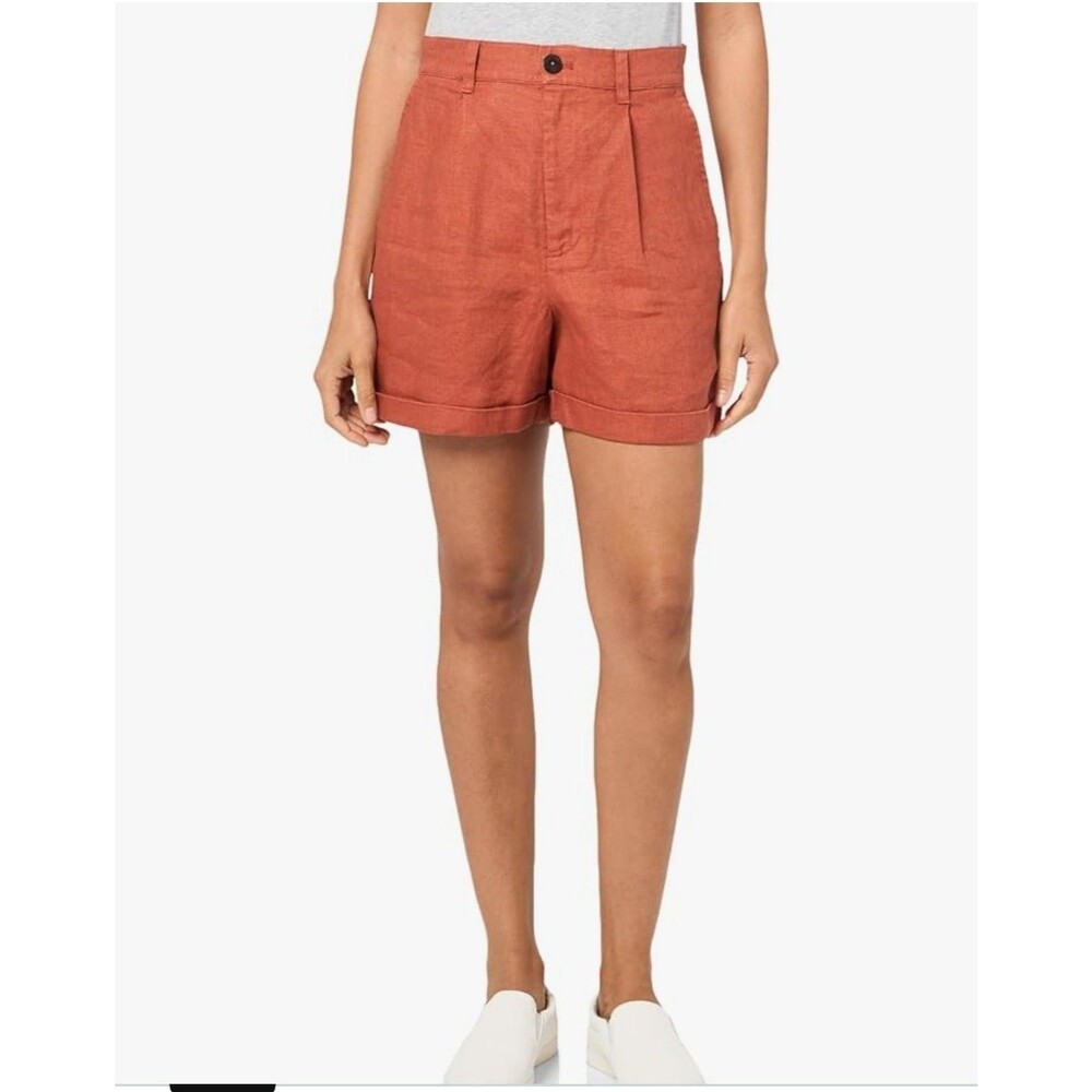 Pendleton Birch Bay Bermuda Short Women's 100%  Linen Rust Pleated Pocket Sz 16'